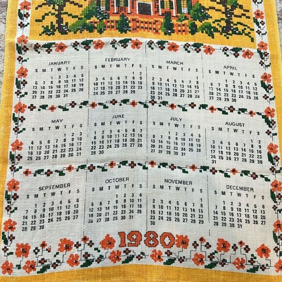 Vintage 1980 Calendar Tea towel - Picture 2 of 4